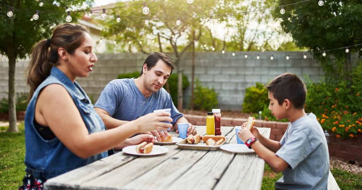Family Outside Picnic Table